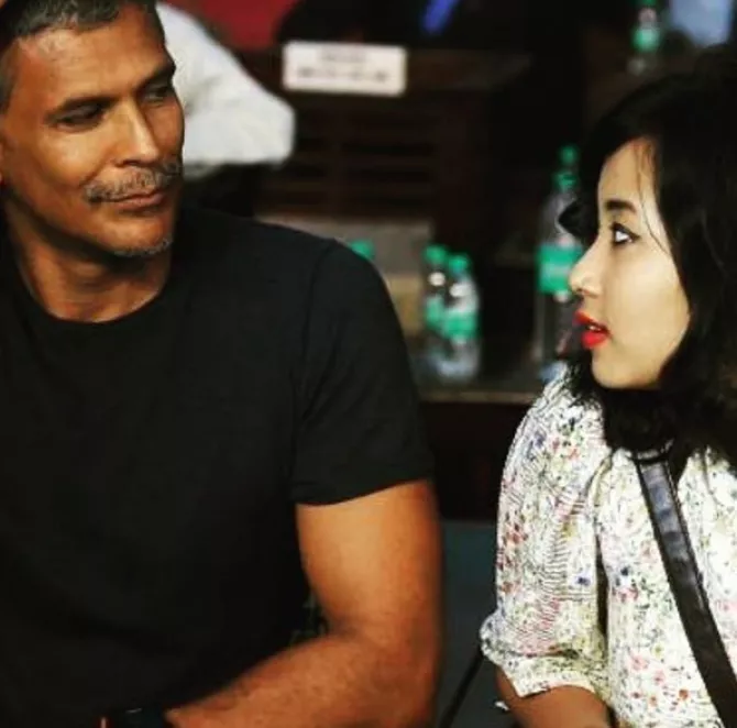 Milind Soman with his girlfriend