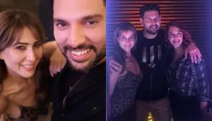 Yuvraj Singh Poses With Rumoured Ex-GF, Kim Sharma And Wife, Hazel Keech At His Retirement Bash