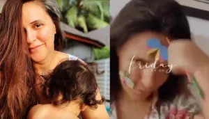 Neha Dhupia Gives A Glimpse Of 'Mom Life' As Mehr Dhupia Bedi Sticks Butterflies On Her Face [VIDEO]