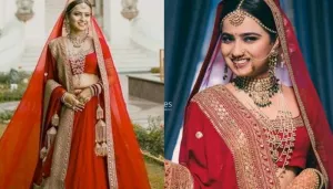 The Bride Donned Designer, Sabyasachi Mukherjee's Minimalist Red 'Lehenga-Choli' Set