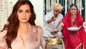 Dia Mirza Wore 'Sindoor' And Opted For A Rs 27,000 Rose Pink Anarkali Suit For A Post-Wedding Rasam