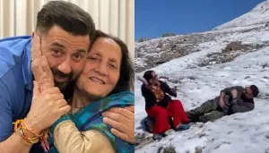 Sunny Deol Turns Into A Child As He Plays In The Snow Along With Mom, Prakash Kaur, In The Mountains