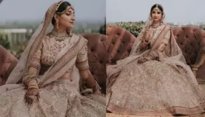Sabyasachi Bride Looks Eternal In A 'Meenakari' Lehenga, Paired With A Layered Pearl Necklace
