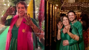 Film Producer, Guneet Monga Twins In Green With Fiance, Sunny Kapoor At Their 'Mehendi Rasam'