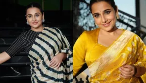 Vidya Balan Grabs Eyeballs In A Black-Ivory Striped Shibori Saree Worth Rs. 32,500