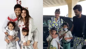 Riteish Deshmukh And Genelia Deshmukh Walk-In Twinning Polka-Dot Outfits At The Airport