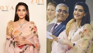 Sonam Kapoor Dons An Organza Saree Worth Rs. 40K, Pairs It With A Ruby Encrusted Diamond Necklace
