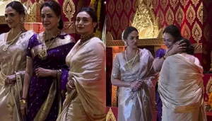Hema Malini Shows Her Motherly Instinct For Rani Mukerji At Durga Puja 'Pandal, Esha Deol Joins Them