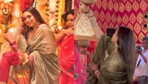 Rani Mukerji Performs Dhunuchi Dance At The 'Pandal', Stuns In A Saree And Sultry Strappy Blouse