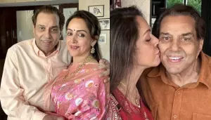 Hema Malini Plants A Kiss On Dharmendra's Cheeks In An Inside Photo From His 88th B'Day Celebration