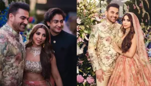 Arbaaz Khan Opts For 'Bandhgala' Suit And Sshura Blooms In Pastel Floral Lehenga By Sabyasachi