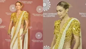 American Model, Gigi Hadid Stuns In Abu Jani-Sandeep Khosla's Embellished Saree For NMACC Day 2