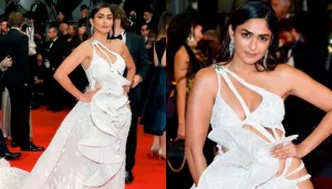 Mrunal Thakur Raises Temperature In An Ivory Risque Cut-Out Gown With A Long Trail At Cannes 2023