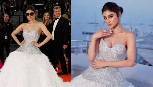 Mouni Roy Stuns In A Strapless White Gown With Plunging Neckline For Her Cannes Red Carpet Debut