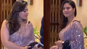 Kajol Stuns In A Stone-Encrusted Lilac-Black Sequin Saree Worth Rs. 3.2 Lakhs With Backless Blouse