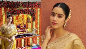 Janhvi Kapoor Dazzles In A Gold Saree For Ganesh Chaturthi, Netizens Claim, 'Madam Jr. Sridevi'