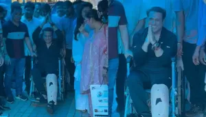 Govinda Discharged From Hospital After Gun Misfire, Addresses Media In Wheelchair With Plastered Leg