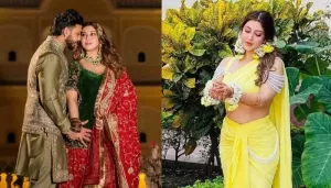 Bride-To-Be, Sonarika Bhadoria Stuns In A Yellow-Hued Pre-Draped Saree With Pearl Blouse At 'Haldi'