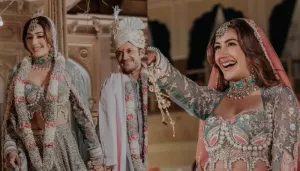 Surbhi Chandna Drops Official Photos Of Wedding, Stuns In Blue Lehenga With Pearl-Embedded Blouse
