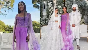 Naomi Campbell Stuns In A Manish Malhotra Lavender Saree For An Indian-Origin Billionaire's Wedding