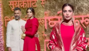 Bhumi Pednekar Hugs Sonam Kapoor As They Stun In All-Red ‘Anarkali’ At Ambani's Ganpati Celebration