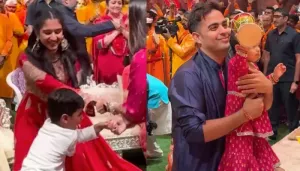 Akash Ambani's Daughter, Veda Plays 'Damru', Son, Prithvi Does 'Kikli' With Radhika During Ganpati