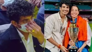 Palaash Muchhal Visits Premanand Maharaj After Wedding Gets Postponed, Hides His Face With A Mask