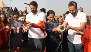 Isha Ambani Looks Vibrant As She Visits Mahakumbh With Hubby, Anand Piramal, Takes A Dip In Sangam