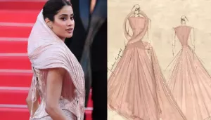 Janhvi Kapoor Makes Cannes Debut In TT's Sculpted Dress With Ghoonghat Twist, KJo, Ishaan Join Her