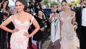 Alia Bhatt Makes Her Cannes Red Carpet DEBUT In A Skin-Toned Flower Dress With Off-Shoulder Sleeves