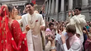 Indian 'Baraat' Shut Down NYC's Wall Street, Bride Dressed Up In Sabyasachi Mukherjee's Lehenga
