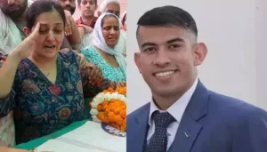 IAF Pilot Lokender's Last Rites: Wife Cries, Saying 'Proud Of You', Their Infant Joins Dad's Funeral