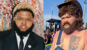 Druski Looks Unrecognisable Wearing A Whiteface At NASCAR Race, Netizens Say, 'Jester Privilege...'