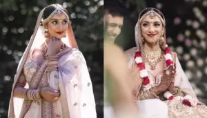 Bride Stuns In A Peach Milk Sabyasachi Lehenga With 'Hariyali' Designs, At Her Wedding In Australia