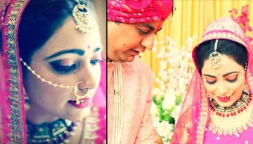 This Bride Wore Beautiful Brocade Silk Magenta Lehenga With Beads And Looked Stunning In It