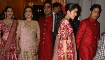 Shloka Mehta Twins With Fiance Akash Ambani In Red At Isha Ambani-Anand Piramal's Mumbai Reception
