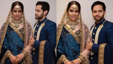 Saina Nehwal And Parupalli Kashyap Twin In Blue At Their Reception, Wears Authentic Pearl Jewellery