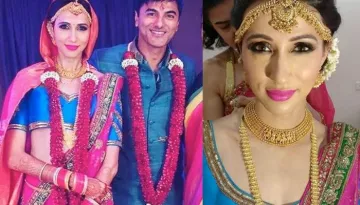 Single Mother Alesia Raut Married TV Actor Siddhaanth In Fuschia Pink And Blue Coloured Lehenga