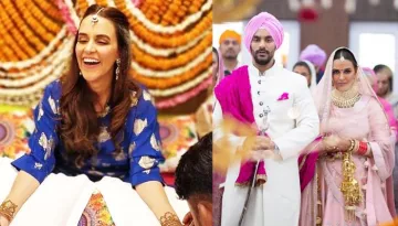 Neha Dhupia's 'Hatke' Outfit On Her Mehendi That Is Neither A Lehenga Nor A Gown, Check Full Picture