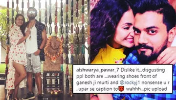 Hina Khan And Rocky Jaiswal Get Hillariously Trolled For Wearing Shoes In Front Of Ganesha Idol