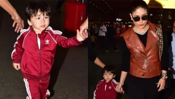 Taimur Ali Khan Looks Dapper In A Maroon Tracksuit As He Returns To Mumbai With Mommy Kareena Kapoor