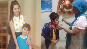 Single Mother, Dalljiet Kaur Shares The First Day School Pic Of Her Son While Eating 'Dahi-Shakar'