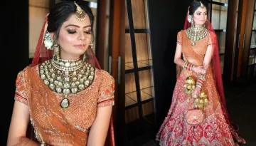 This Bride Wore A Gorgeous Orange-Red Lehenga With An Oversized Necklace For Her Wedding Day
