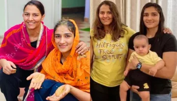 Sangeeta Phogat Twins With Her Sister, Geeta Phogat And Nephew, Arjun Saroha On Her Haldi Ceremony