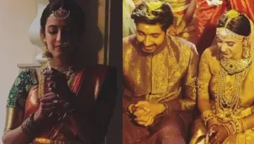 Niharika Konidela Ties The Knot With Chaitanya, Styles A Golden Kanjevaram Saree With A Pink Dupatta