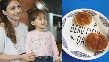 Soha Ali Khan Shares A Cute Picture Of Inaaya As She Enjoys Her Pancakes With Her Pooch