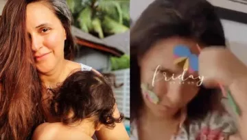 Neha Dhupia Gives A Glimpse Of 'Mom Life' As Mehr Dhupia Bedi Sticks Butterflies On Her Face [VIDEO]