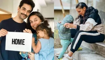 Neha Dhupia's Daughter, Mehr Crashes Into Her Photoshoot Session, Mommy Tries To Cover Her Face