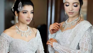 Bride Flaunted A Stone Studded White Lehenga From Her Label, Dazzled In Diamonds On Her 'Nikaah'