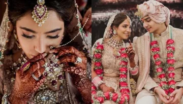 Bride Wore A Gorgeous Ivory Lehenga With A Unique Blouse And Pink 'Chooda'